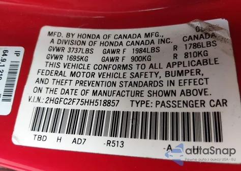 2017 Honda Civic Ex from USA, damaged, VIN 2HGFC2F75HH518857